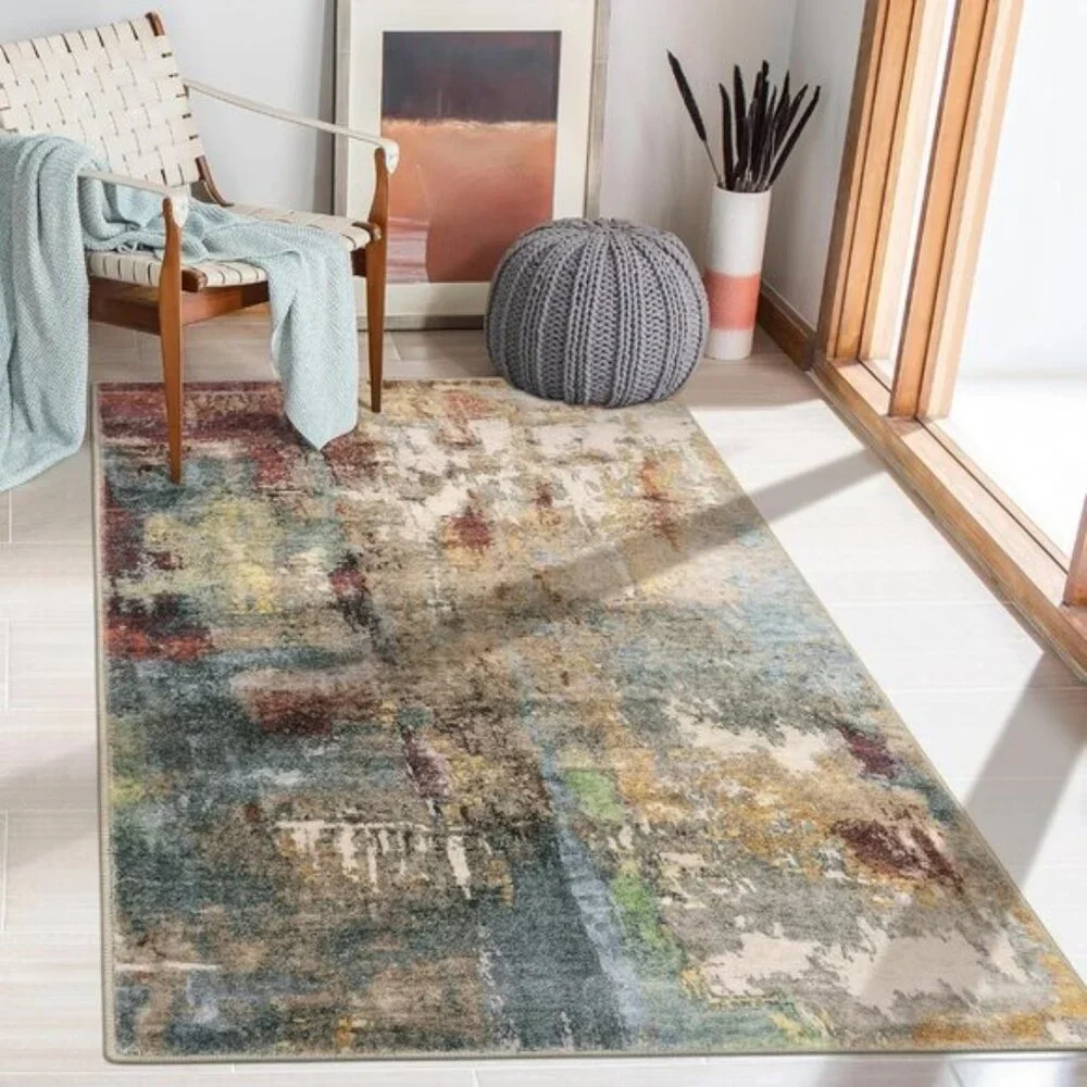 New 3x5 Modern Abstract Rug, Washable Non-Slip Faux Wool Carpet for Home & Entry